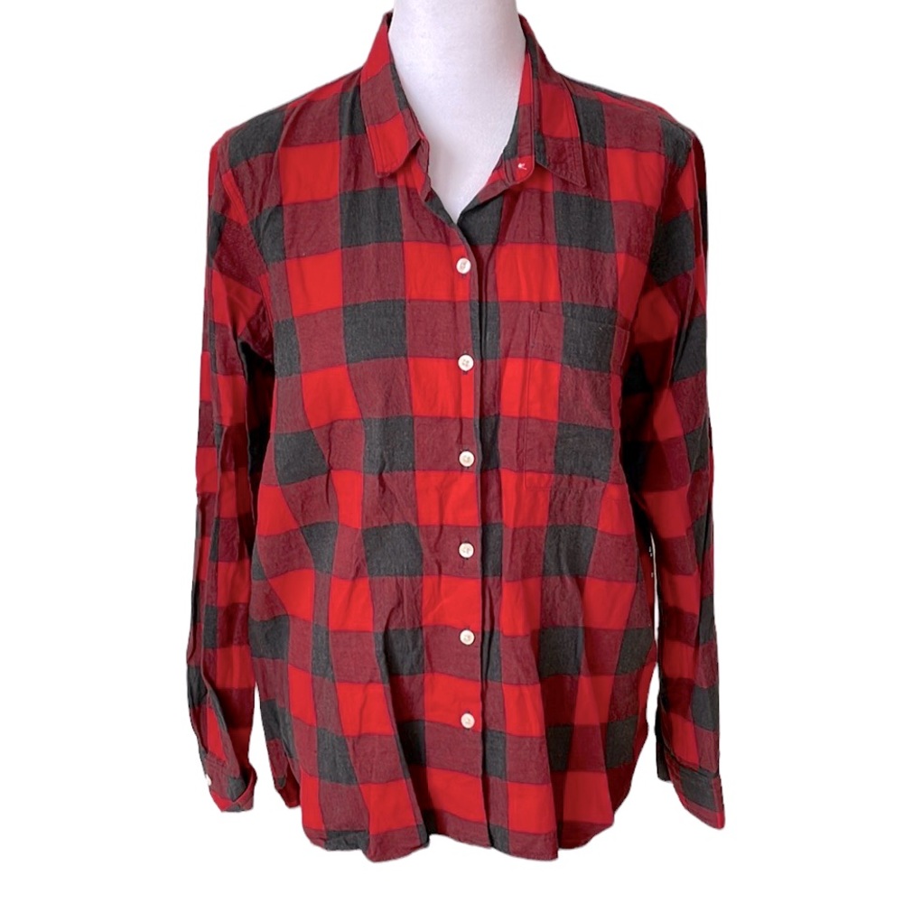 GAP Red Charcoal Gray Buffalo Plaid Flannel Button Down Shirt Size Small